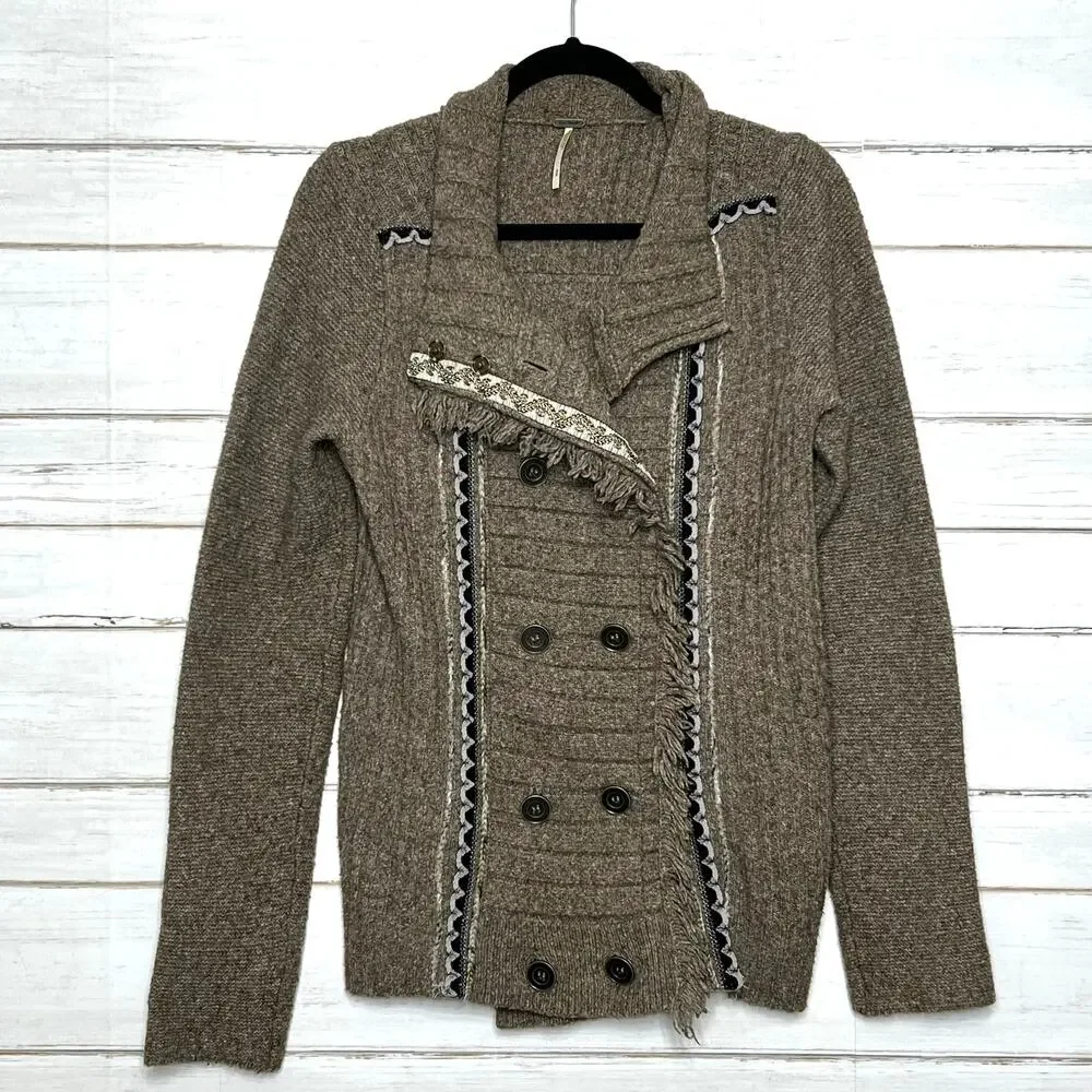 Free People Cuddle Bear Admiral Sweater Cardigan Jacket Brown Size Medium